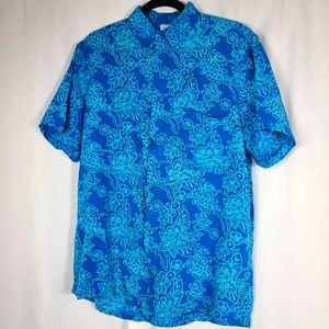 BLUE BUTTON DOWN HAWAIIAN SHIRT